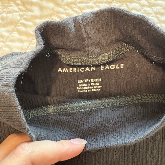 American Eagle Pointelle Black Mock Neck Long Sleeve - Picture 2 of 4